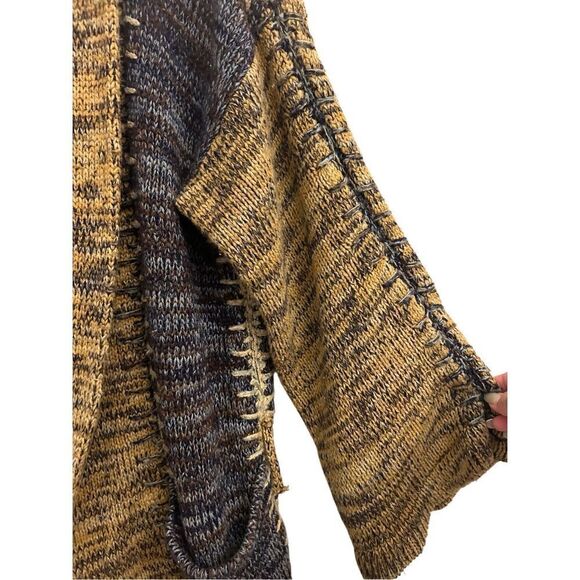 Vintage Brittania Patchwork Rustic Chunky Sweater Cardigan sz L Hippie Bell Slee - Picture 3 of 8